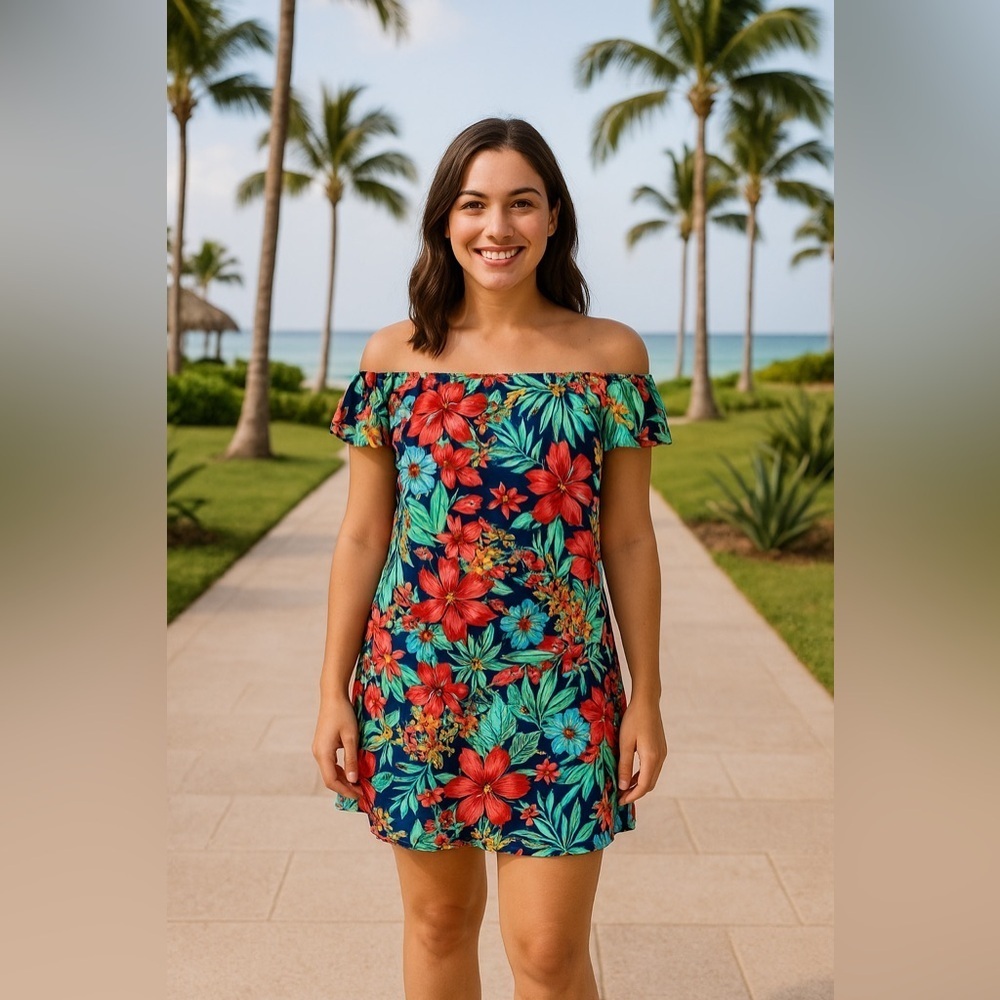 Chetta B Red and Blue Ruffled Tiered Sundress